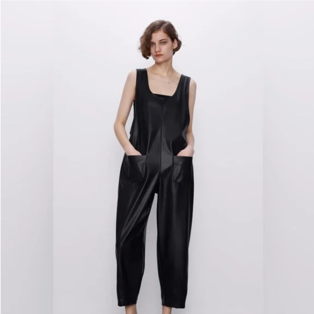 Zara faux leather overalls
